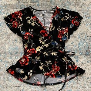 Velvet Floral Faux Wrap Top